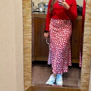 Anthropologie Red and White Midi Skirt